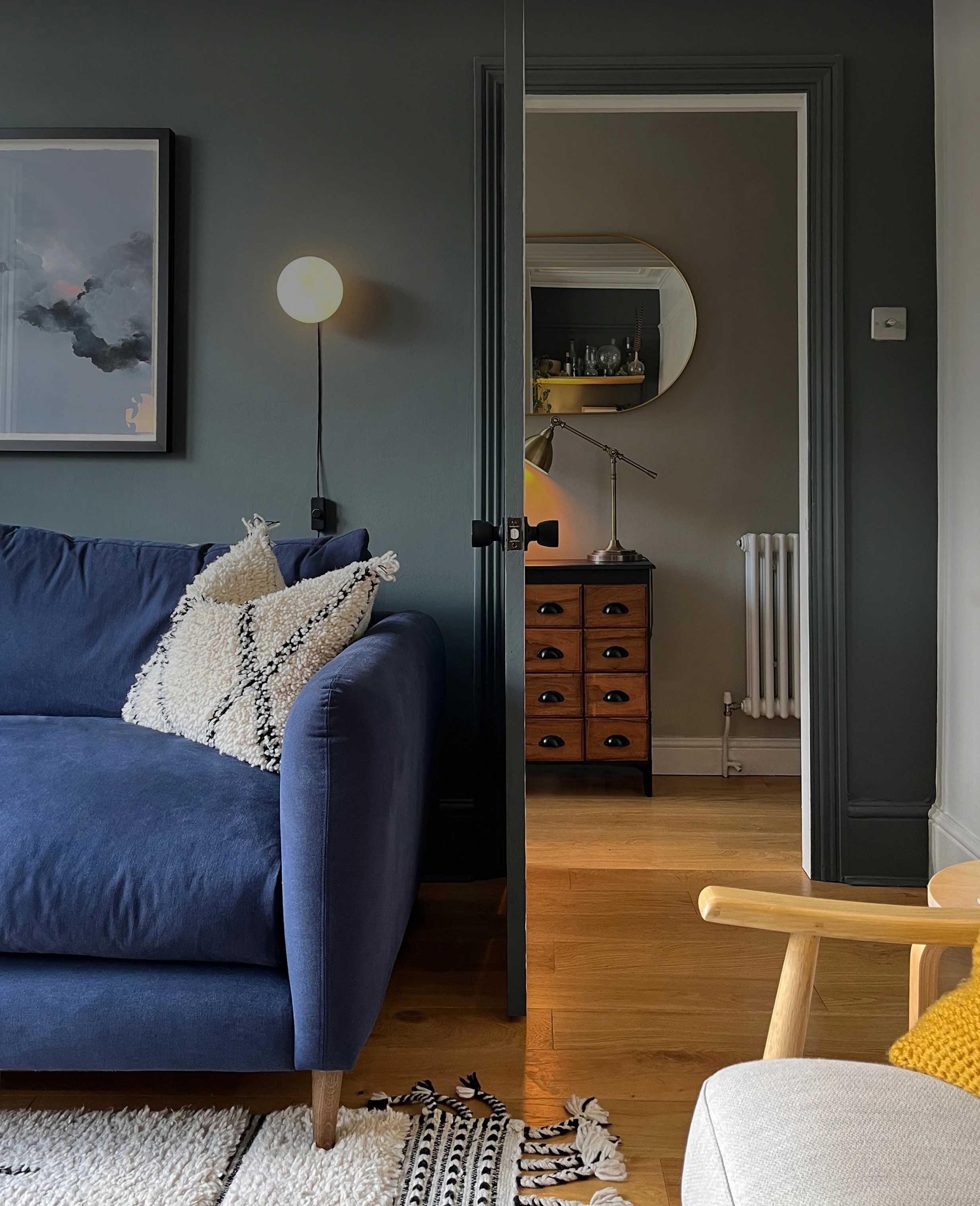 View through an attractively painted doorway from a living room showcasing our home improvement result
