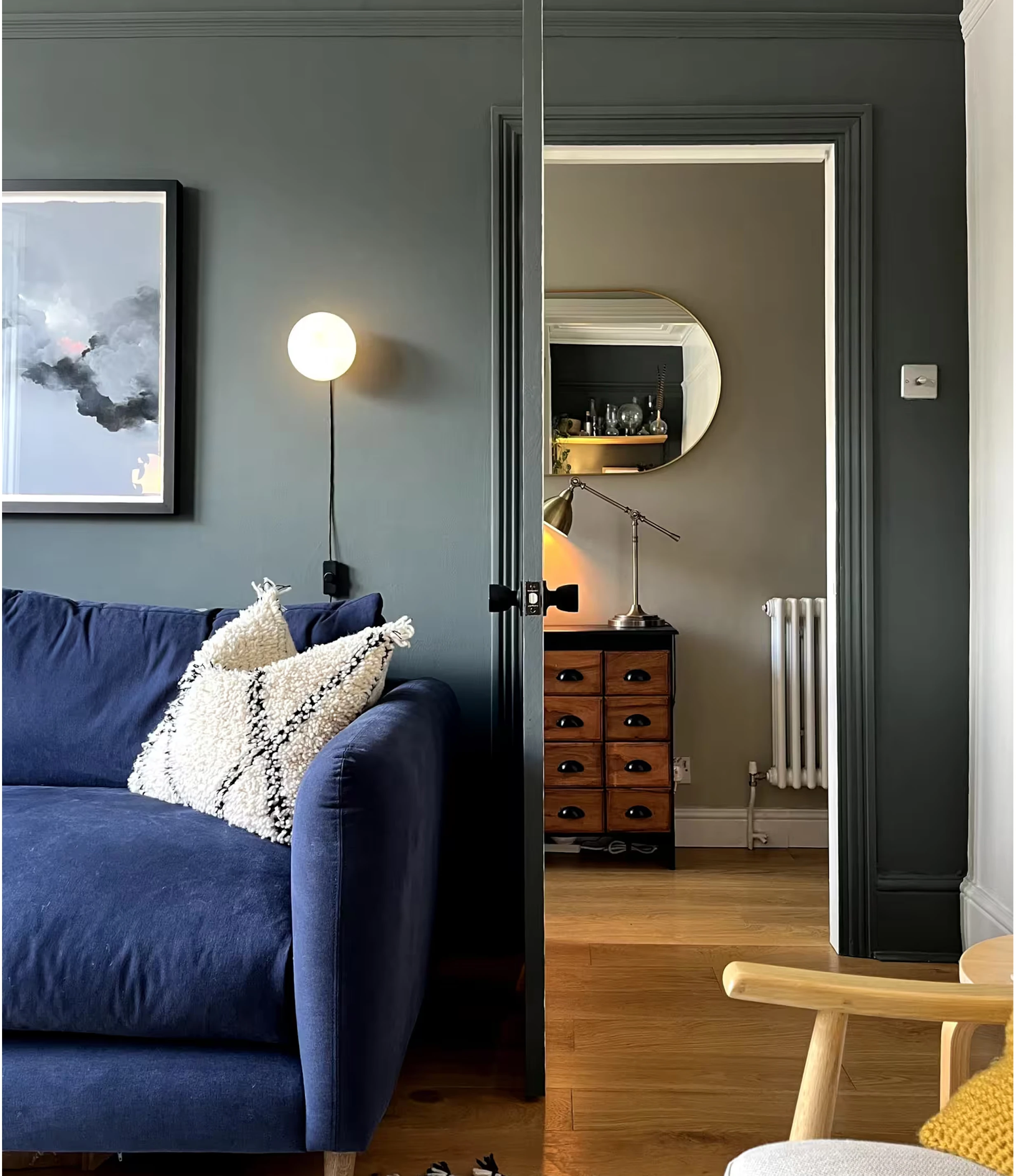 View through an attractively painted doorway from a living room showcasing our home improvement result